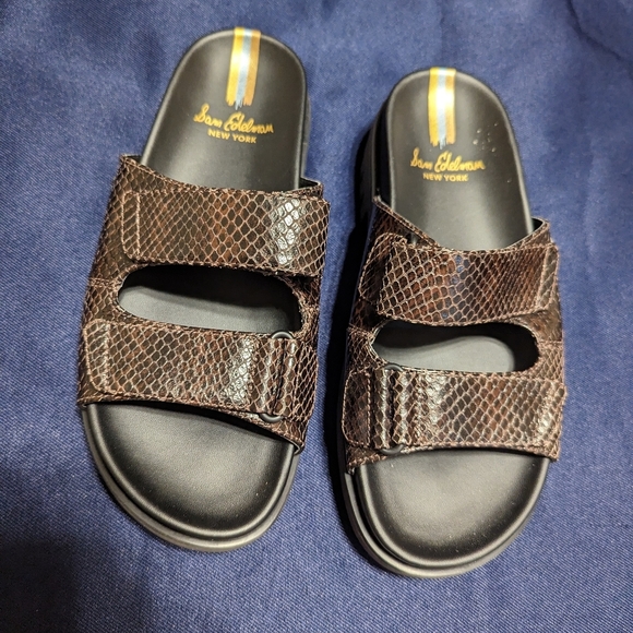 Sam Edelman Shoes - Sam Edelman slides leather upper snake skin upper strap w/ chunky heel size 8.5